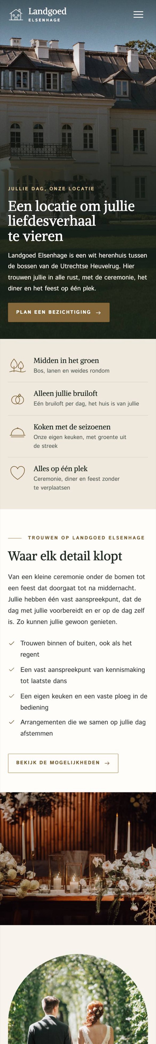 Voorbeeldsite landgoed op een telefoon