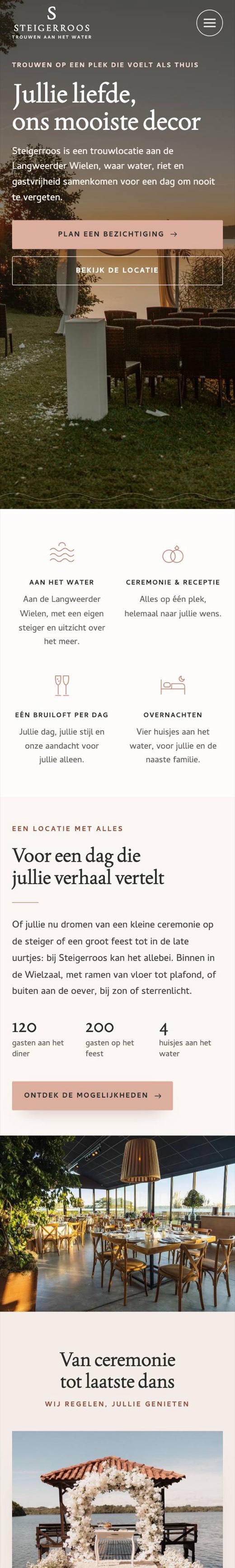 Voorbeeldsite trouwlocatie aan het water op een telefoon
